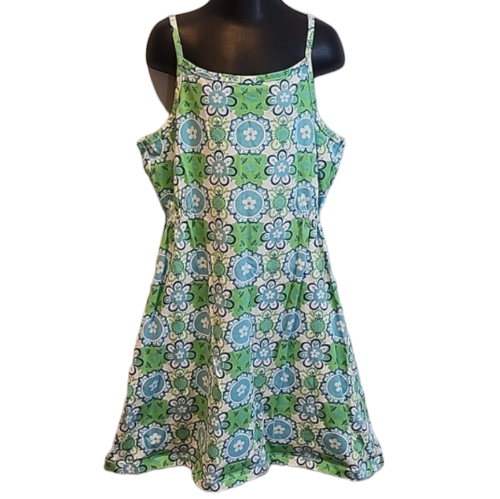Hanna Andersson Blue and Green Floral Spaghetti Strap Sundress 130